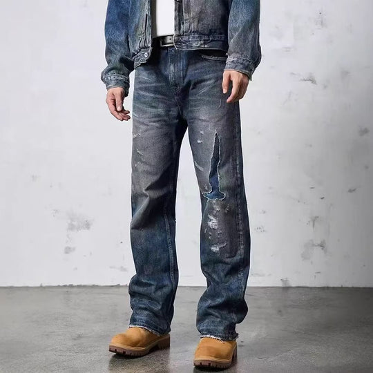 Herren Weit geschnittene Destroyed Jeans Shop Nory