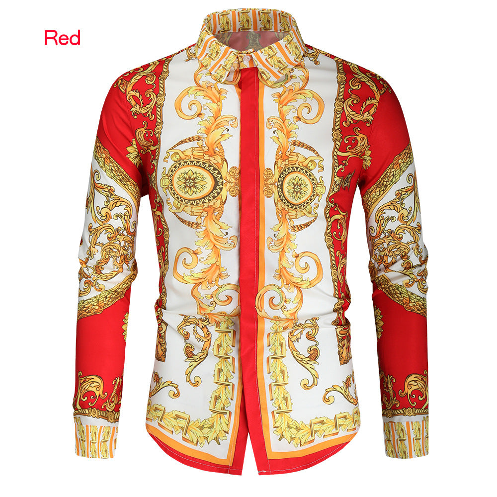 Herren nan barockes Langarm-Hemd mit ornamentalem Druck, Kentkragen und tailliertem Schnitt Shop Nory