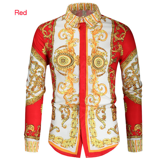 Herren nan barockes Langarm-Hemd mit ornamentalem Druck, Kentkragen und tailliertem Schnitt Shop Nory