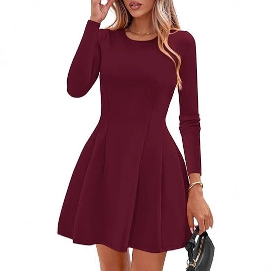 Damen Langärmeliges A-Linien Skaterkleid mit figurschmeichelnden Nähten Shop Nory