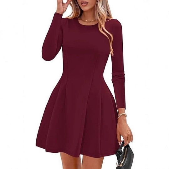 Damen Langärmeliges A-Linien Skaterkleid mit figurschmeichelnden Nähten Shop Nory
