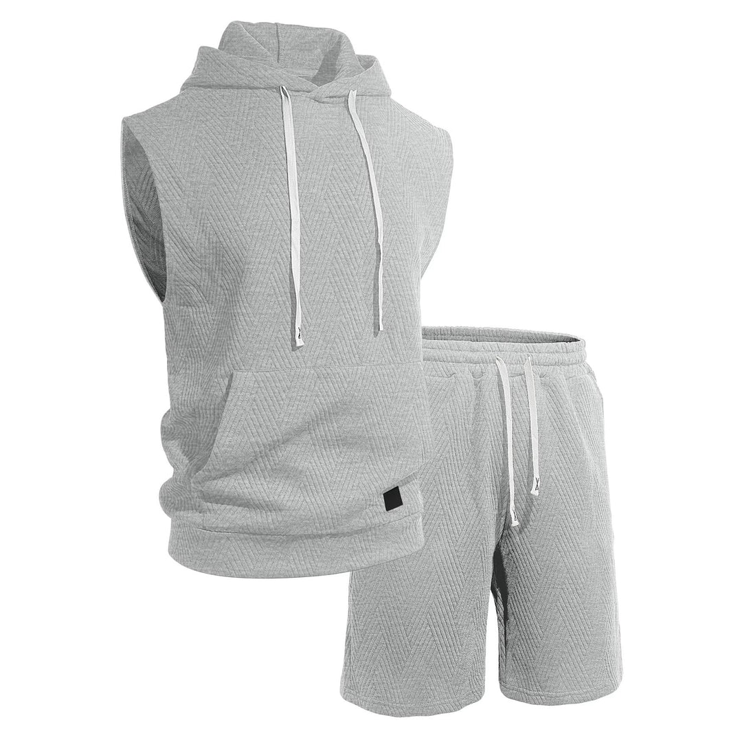 Herren nan ärmelloses Kapuzen-Lounge-Set aus strukturierter Baumwollmischung mit Kängurutasche und elastischer Freizeithose