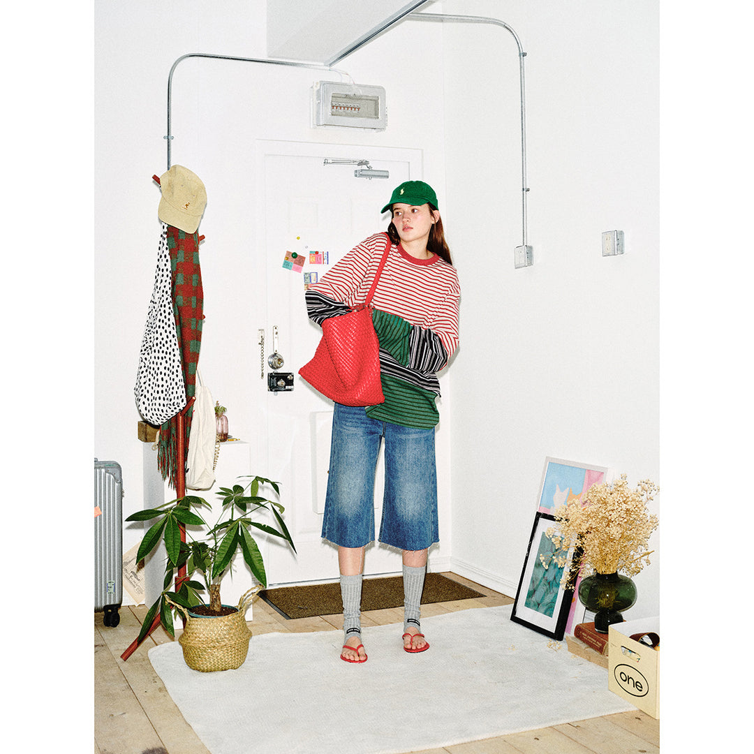 Unisex Lässiges Oversize Langarmshirt mit Blockstreifen aus Baumwollmix Shop Nory