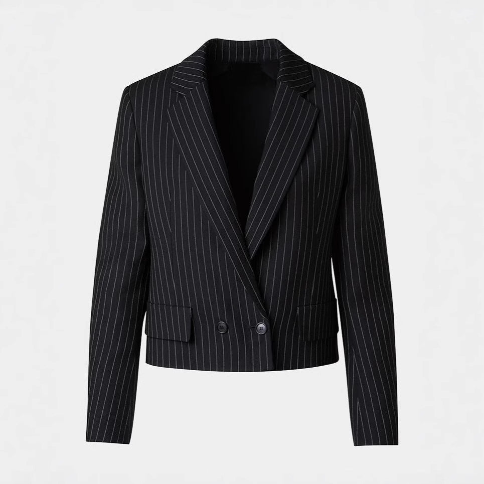 Damen Zweiteiliges Nadelstreifen‑Hosenanzug mit tailliertem Kurzblazer und weitem Palazzohosenbein Shop Nory