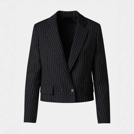 Damen Zweiteiliges Nadelstreifen‑Hosenanzug mit tailliertem Kurzblazer und weitem Palazzohosenbein Shop Nory