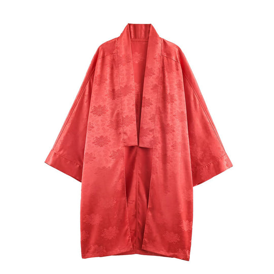 Damen hochtaillierte Satinhose mit Jacquard‑Blütenmuster und Federfransen Shop Nory