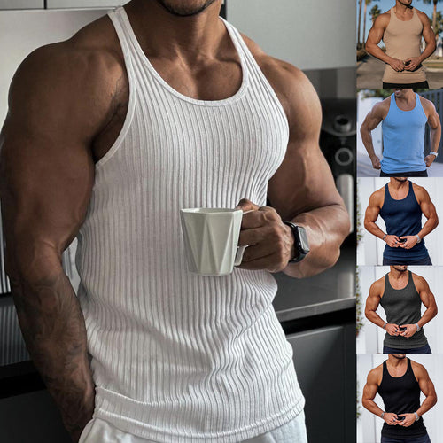 Herren nan geripptes Muskelshirt mit U-Ausschnitt und stretchigem Baumwollmix