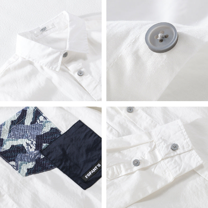 Herren Leichtes Baumwoll-Overshirt mit kontrastierter Patch-Brusttasche im Layering‑Stil Shop Nory