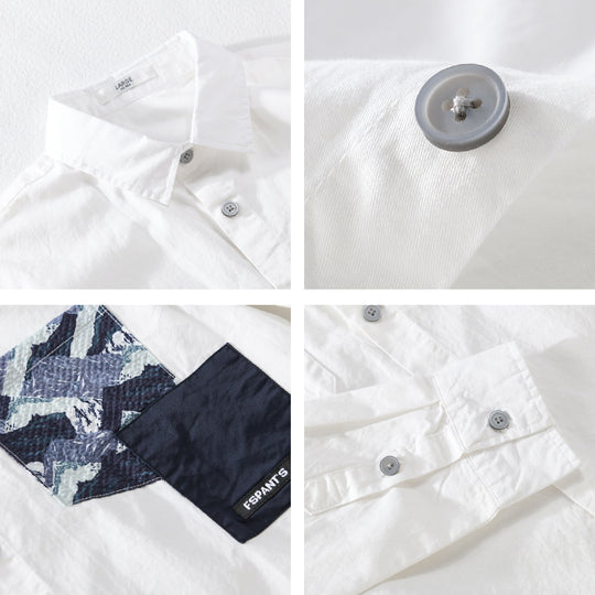 Herren Leichtes Baumwoll-Overshirt mit kontrastierter Patch-Brusttasche im Layering‑Stil Shop Nory