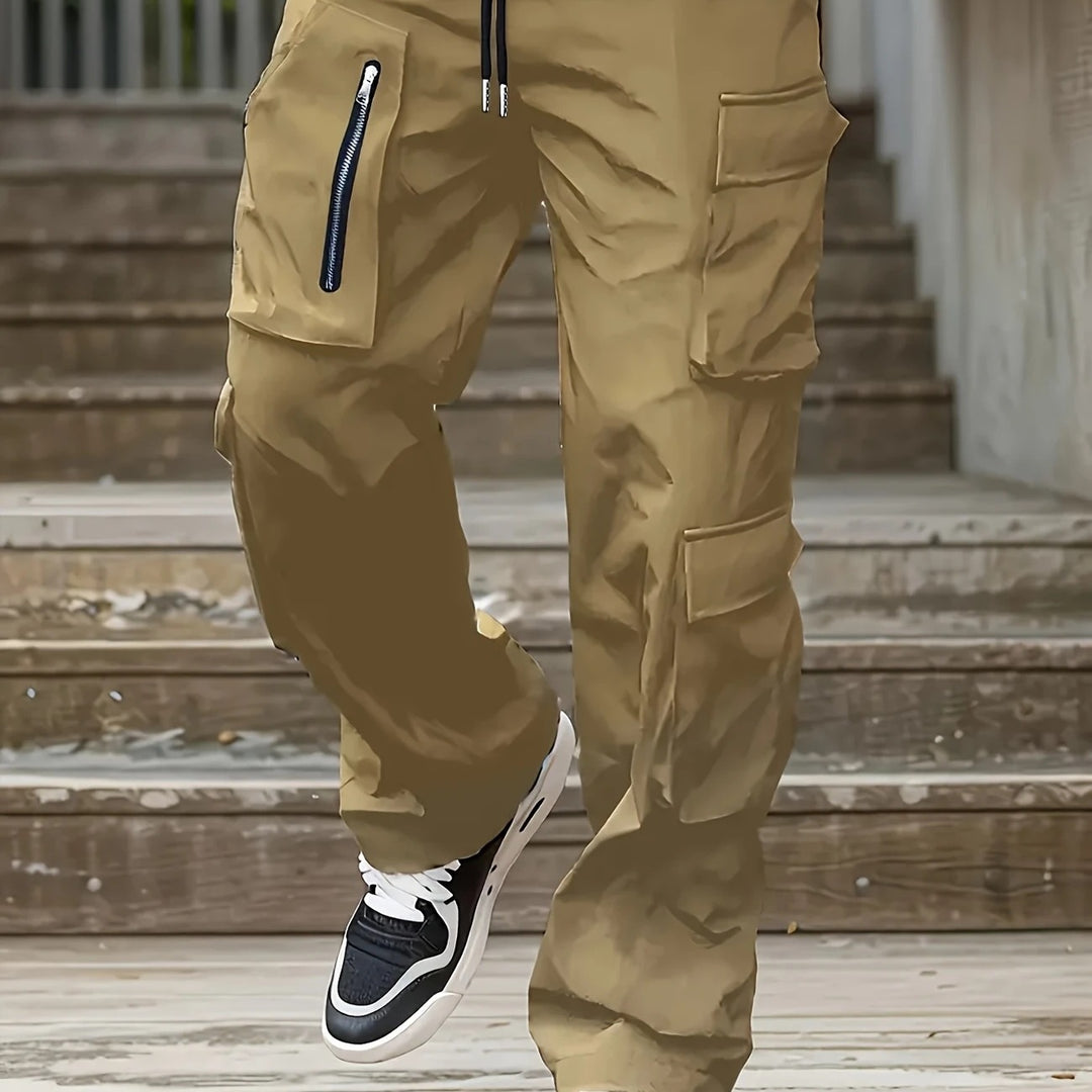 Herren Weite Cargo-Jogginghose mit multifunktionalen Taschen, Reißverschlussdetail und Kordelzugbund Shop Nory