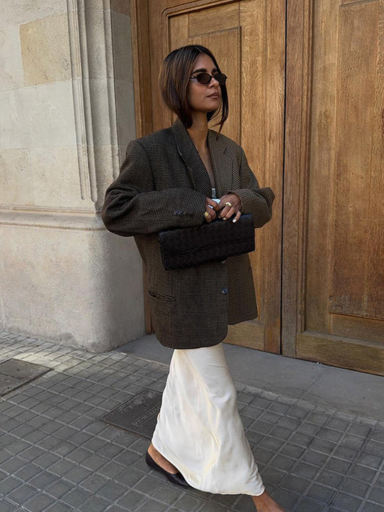 Damen Oversized Blazerjacke mit klassischem Karomuster