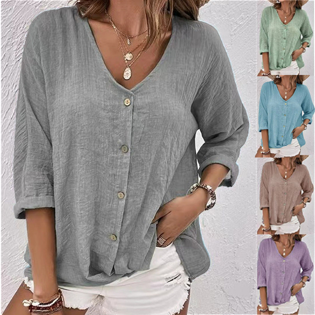 Damen lässige Bluse mit Knopfdetail und weitem Schnitt