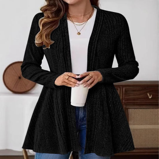 Damen Offener Gerippter Longcardigan mit ausgestelltem Saum Shop Nory