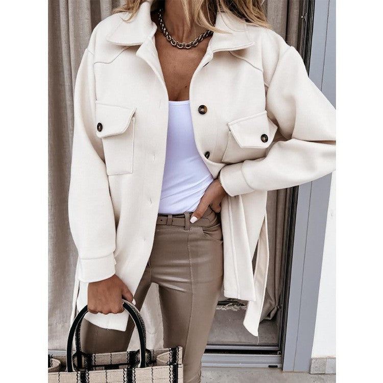 Damen Oversize-Hemdjacke mit praktischen Taschen und modernem Kragen