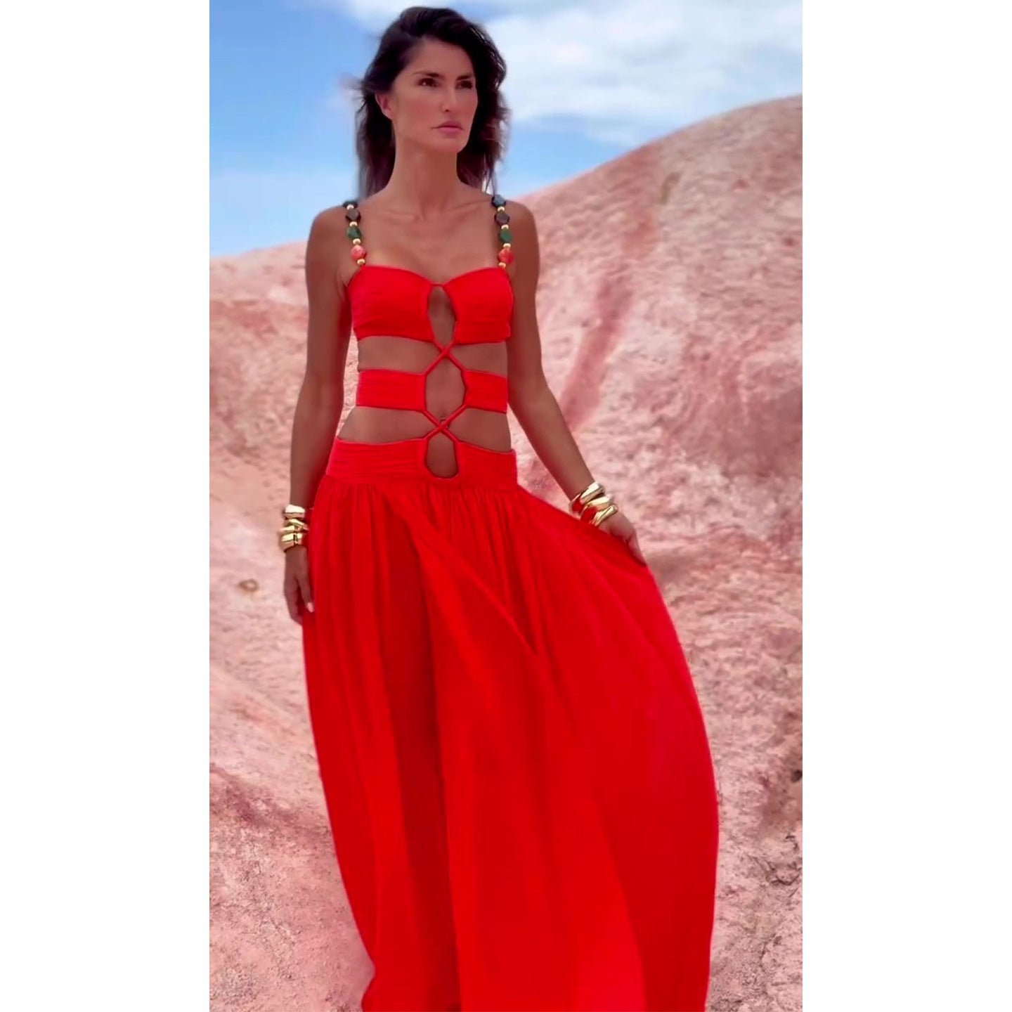 Damen Maxikleid mit einzigartigem Cut-Out Design Shopnory