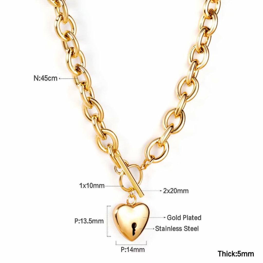 Damen Edelstahl Kette mit herzförmigem Anhänger und elegantem Toggleverschluss Shop Nory