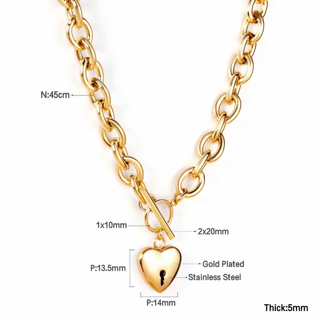 Damen Edelstahl Kette mit herzförmigem Anhänger und elegantem Toggleverschluss Shop Nory