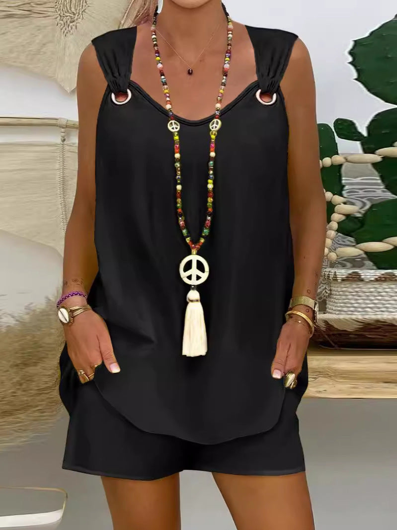Damen Sommeroverall mit praktischen Taschen und Bindegürtel