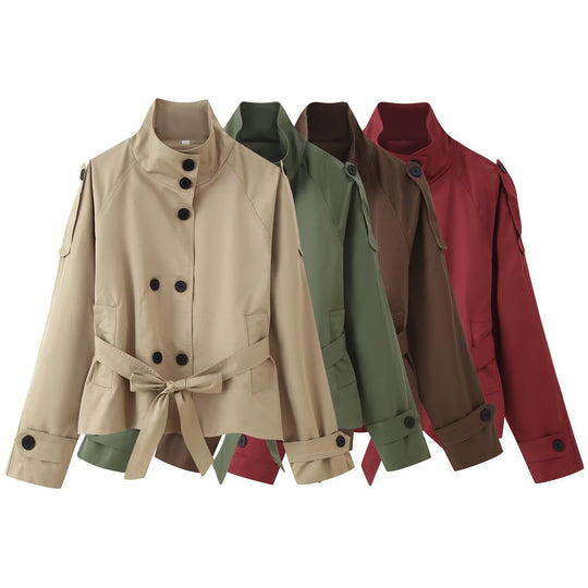 Damen Kurz geschnittener Trench‑Cape mit abnehmbaren Ärmeln, Stehkragen und Doppelreiher Shop Nory