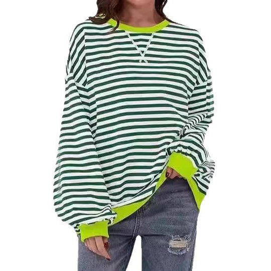 Damen Gestreifter Oversize Pullover mit Kontrastbündchen Shop Nory