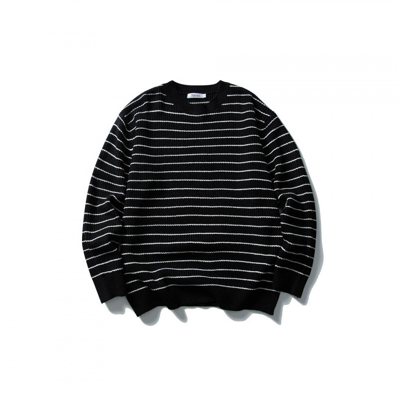 Unisex Oversize Streifen-Strickpullover mit Rundhalsausschnitt und geripptem Saum Shop Nory