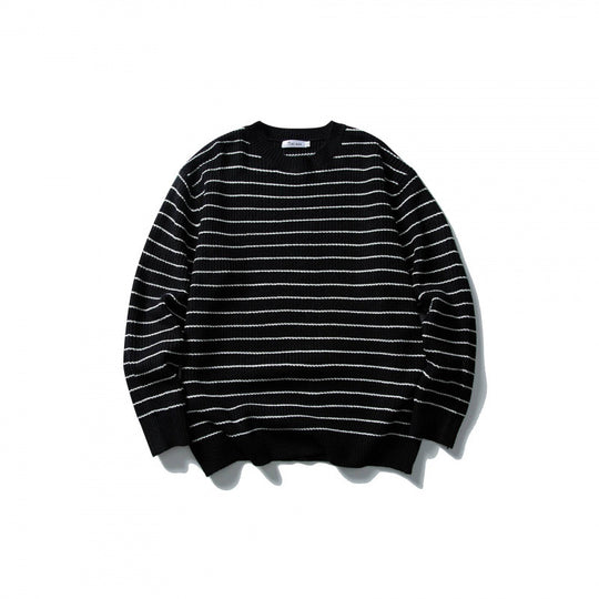 Unisex Oversize Streifen-Strickpullover mit Rundhalsausschnitt und geripptem Saum Shop Nory