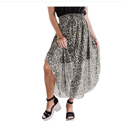 Damen Luftiger Maxirock mit asymmetrischem Saum im Leopardenmuster