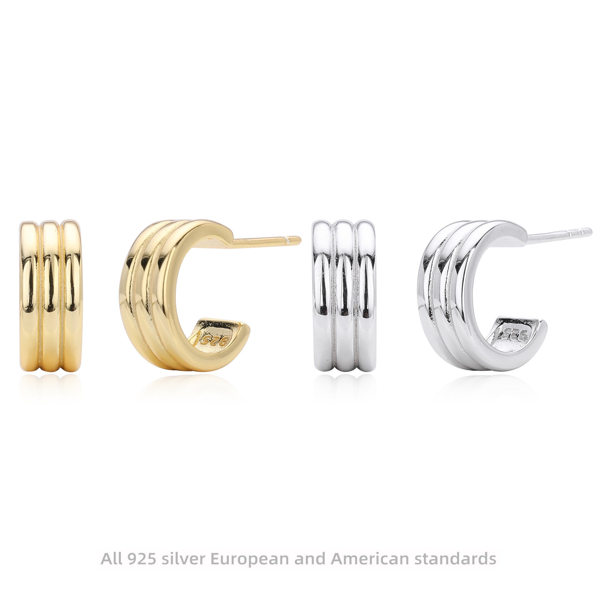 Damen Creolenohrringe mit elegantem, mehrreihigem Design aus hochwertigem 925 Sterling Silber Shop Nory