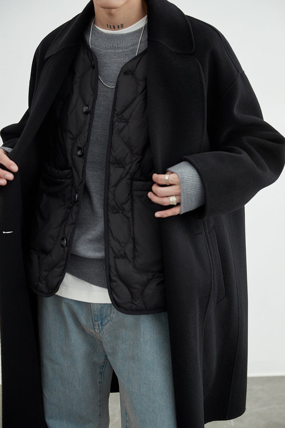 Herren Oversized Wollmantel mit Doppelreiher und Reverskragen Shop Nory