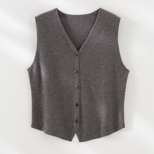 Damen weiche Feinstrick-Weste mit V-Ausschnitt und durchgehender Knopfleiste Shop Nory