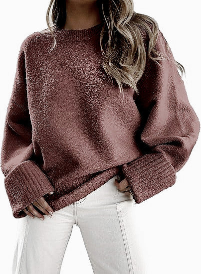 Damen Oversize Bouclé-Strickpullover mit überschnittener Schulter und breiten Bündchen Shop Nory