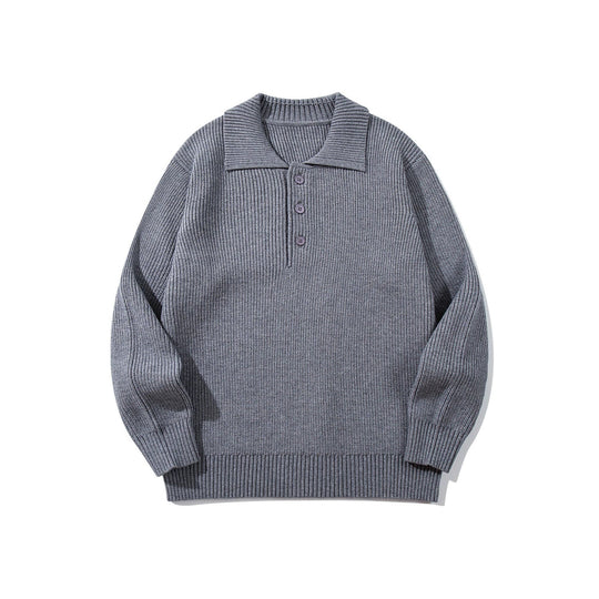 Herren Gerippter Polokragenpullover mit dreifacher Knopfleiste und Relaxed-Fit Shop Nory