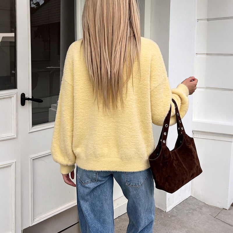 Damen Kuschelige Oversize-Cardigan aus Teddy-Fleece mit V-Ausschnitt, aufgesetzten Taschen & Rippbündchen Shop Nory