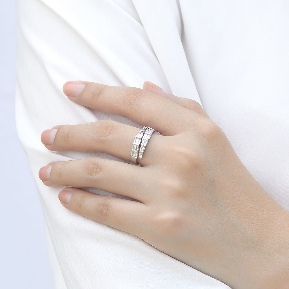 Damen eleganter Baguette-Ring mit funkelnden Zirkoniasteinen Shop Nory