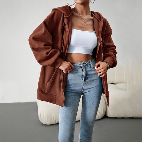 Damen nan kuscheliger Teddy-Fleece Zip-Hoodie mit Kapuze, tiefer Schulterpassform und Kängurutaschen Shop Nory