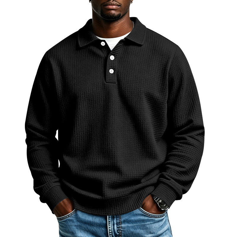 Herren Waffelstrick-Poloshirt mit Knopfleiste und Rippbündchen Shop Nory