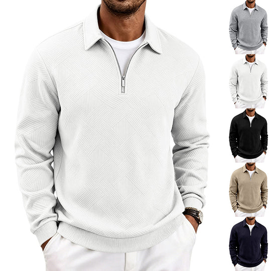 Herren Feinstrukturierter Halbzip-Pullover mit grafischer Waffelstrick-Optik und Stehkragen Shop Nory