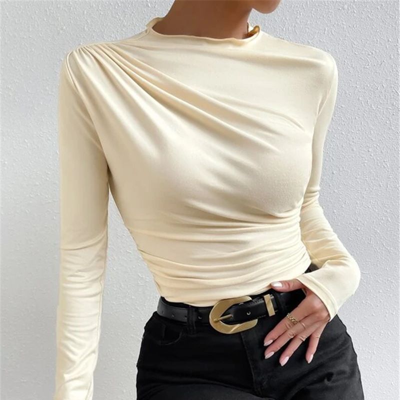 Damen Figurbetontes Langarmshirt mit Seitlicher Raffung und Drapée-Detail Shop Nory