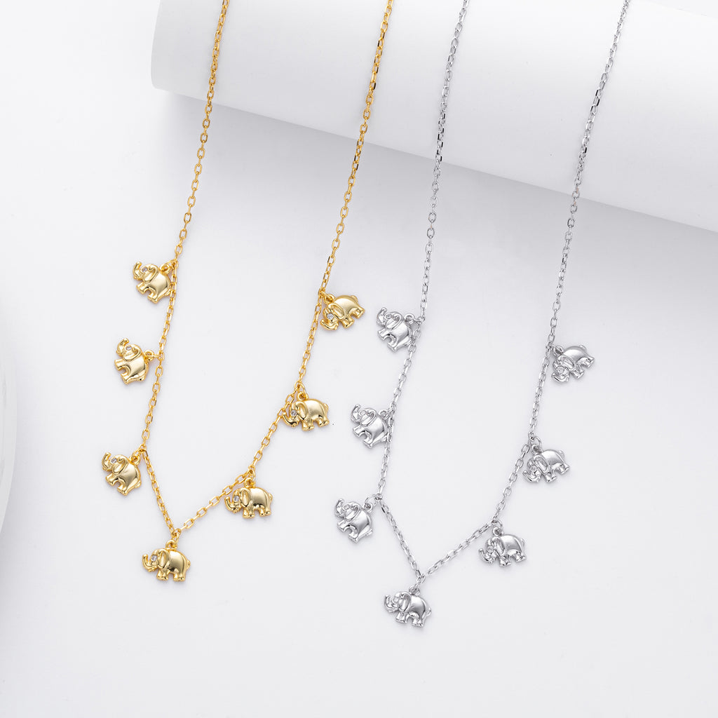 Damen Halskette mit charmanten Elefantenanhängern und funkelnden Zirkonia Shop Nory