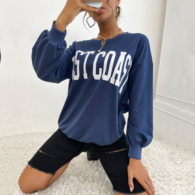 Damen Oversize-Sweatshirt mit College-Print, Rundhalsausschnitt und gerippten Bündchen Shop Nory