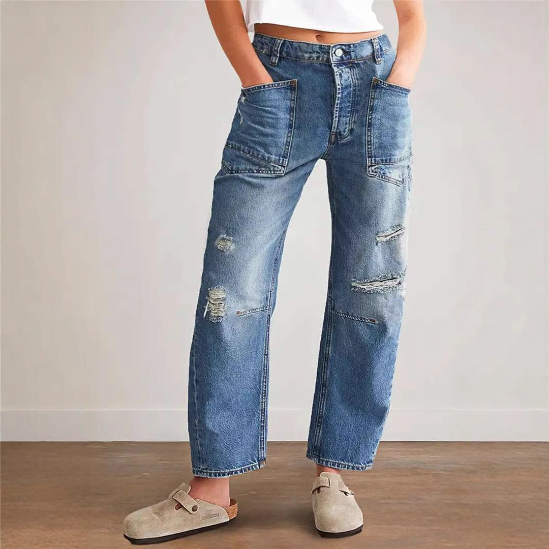 Damen Denim-Hosen mit großflächigen Taschen