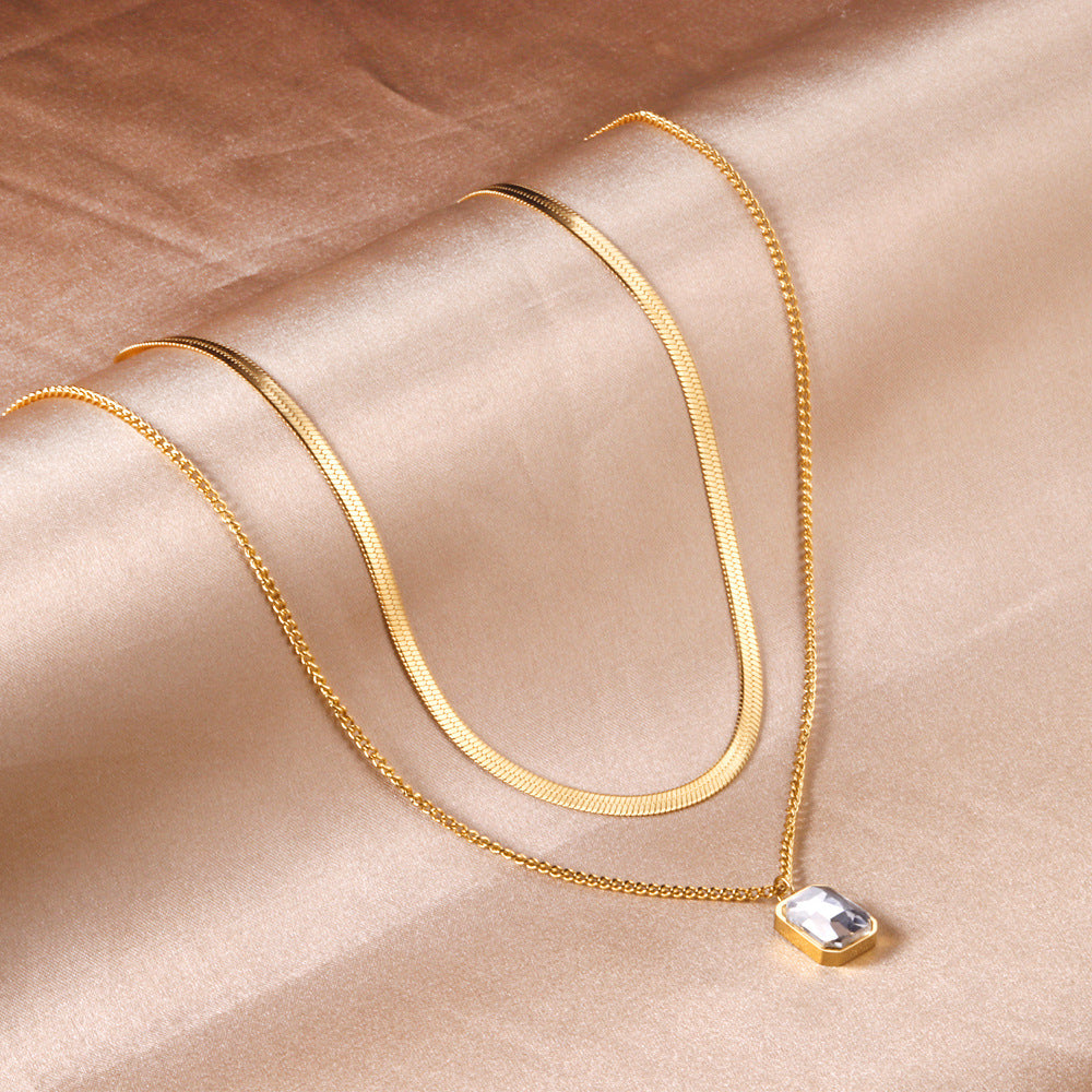 Damen mehrlagige Halskette mit funkelndem Anhänger aus hochglanzpoliertem Edelstahl und goldplattiertem Design Shop Nory