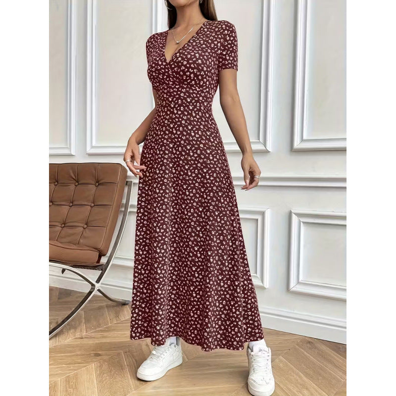 Damen Maxikleid mit vorteilhaftem V-Ausschnitt und floralem Muster Shopnory