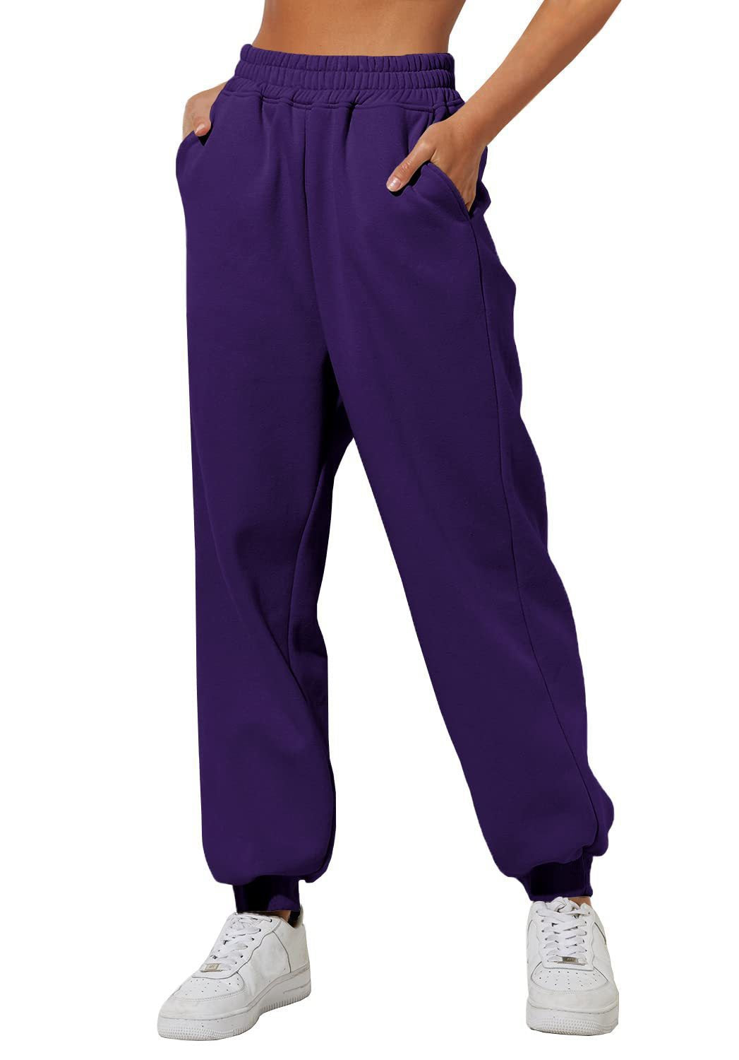 Damen nan lockere High‑Waist Jogginghose mit doppellagigem Komfortbund, seitlichen Eingrifftaschen und gerafften Knöchelbündchen Shop Nory