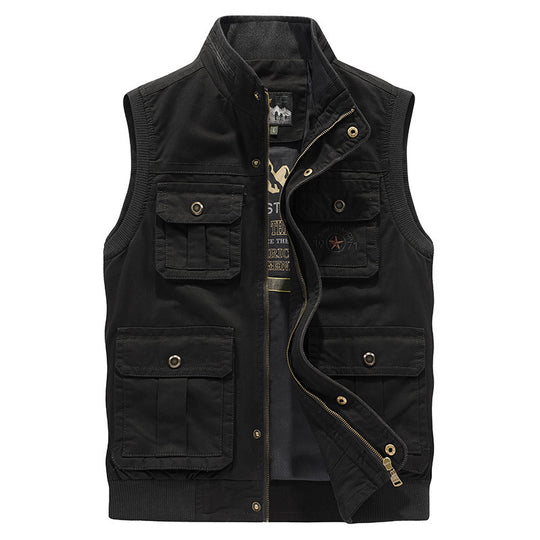 Herren Multifunktionale Canvas-Weste mit Mehrere Außentaschen und Stehkragen Shop Nory
