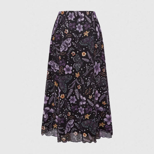 Damen Midirock aus Chiffon mit Blumen- und Schmetterlingsprint und elastischem Bund Shop Nory