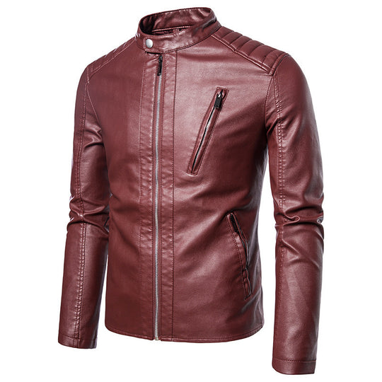 Herren Kunstleder‑Motojacke im Slim‑Fit mit Stehkragen und Reißverschluss Shop Nory