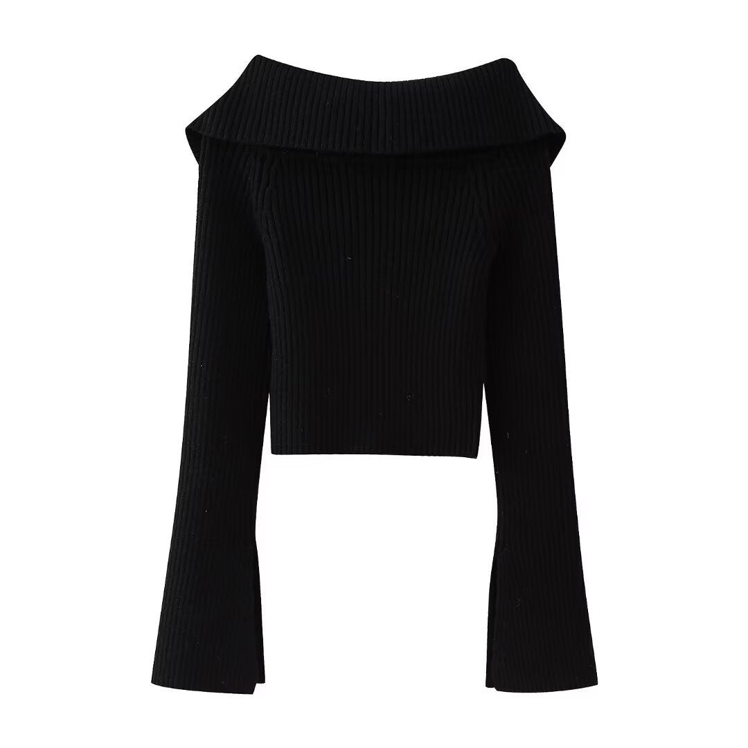 Damen Kurz geschnittene Rippenstrick-Jacke mit weitem Carmenkragen und durchgehendem Reißverschluss Shop Nory