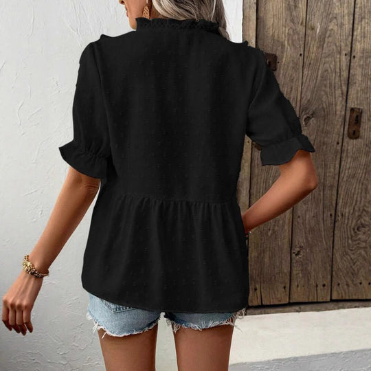 Damen elegantes Blusenshirt mit Rüschendetails und V-Ausschnitt