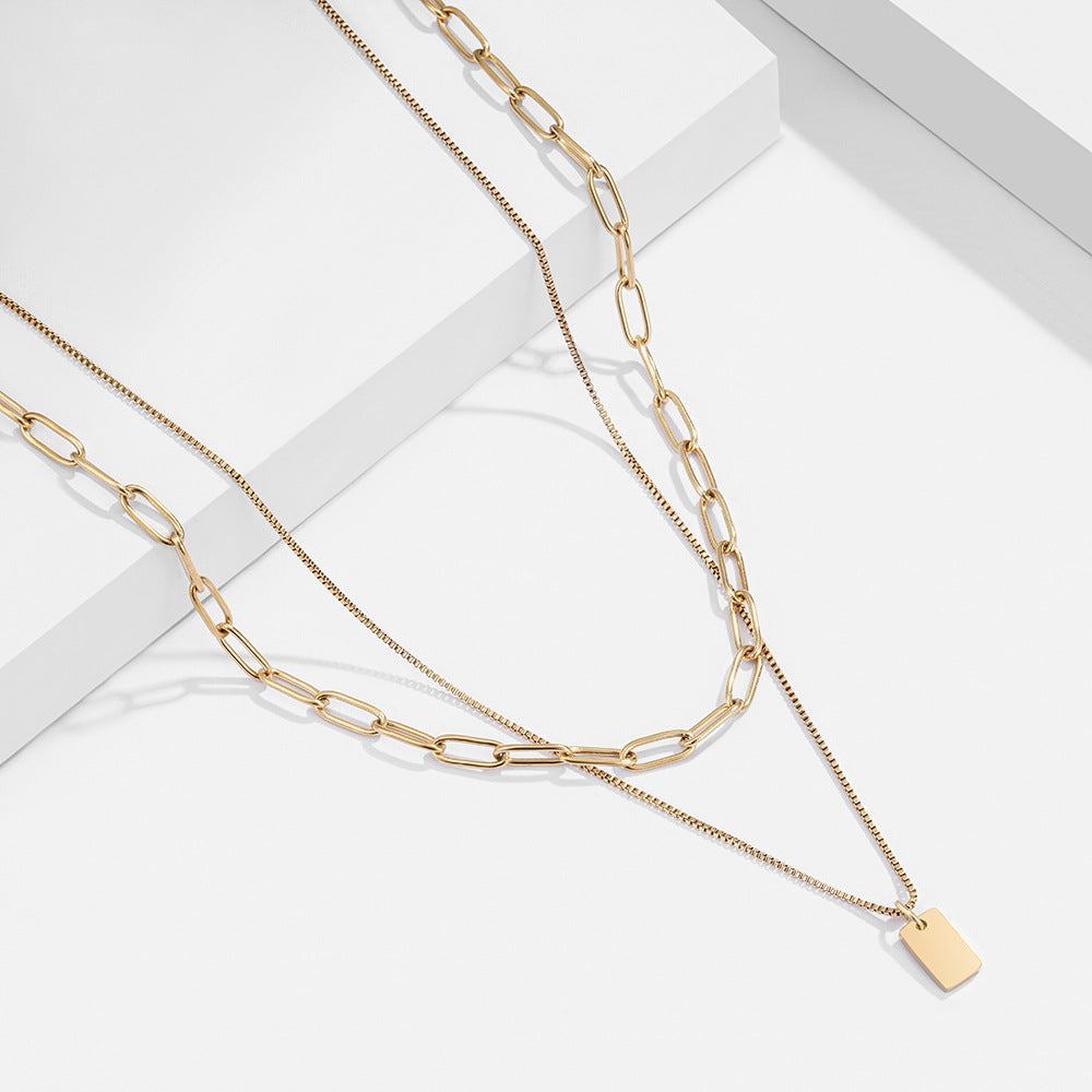 Damen Halskette mit doppeltem Gliederdesign und personalisierbarem Anhänger Shop Nory